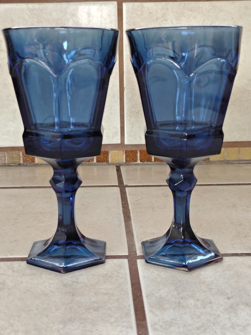 Vintage Dark Blue Glass Goblets - Set of 2